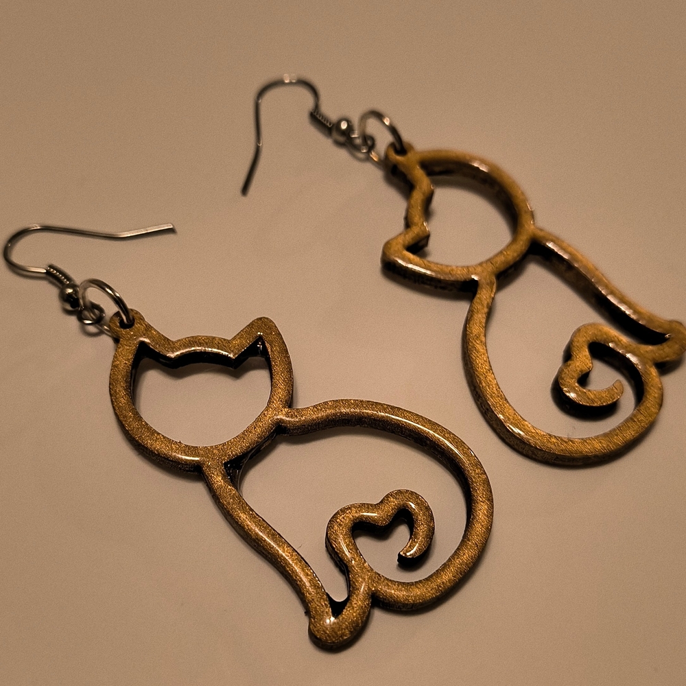 Cat-Shaped Wooden Earrings